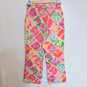 Lilly Pulitzer Ankle Pants Cotton Pink Print Size 6 White Label